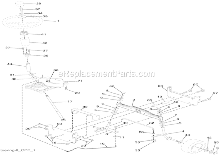 Steering Diagram and Parts List for 936047 000101 Ariens Lawn Tractor