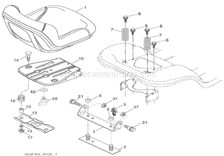 Seat Diagram and Parts List for 936048 000101 Ariens Lawn Tractor