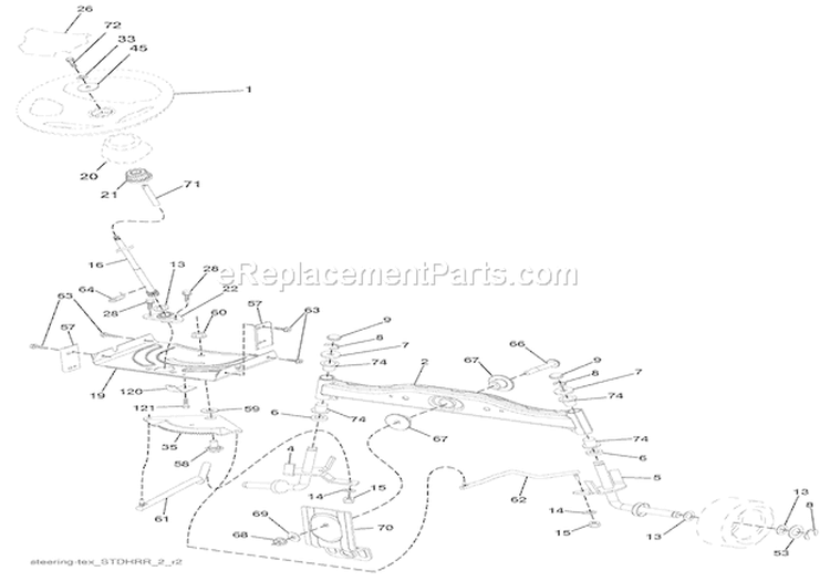 Steering Diagram and Parts List for 936048 000101 Ariens Lawn Tractor