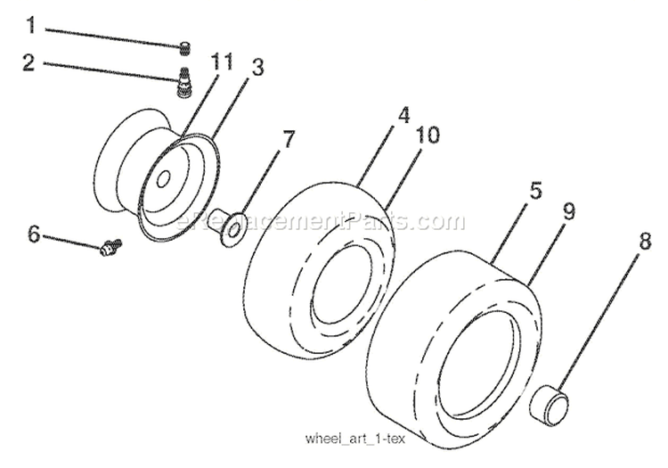 Wheels & Tires Diagram and Parts List for 936048 000101 Ariens Lawn Tractor