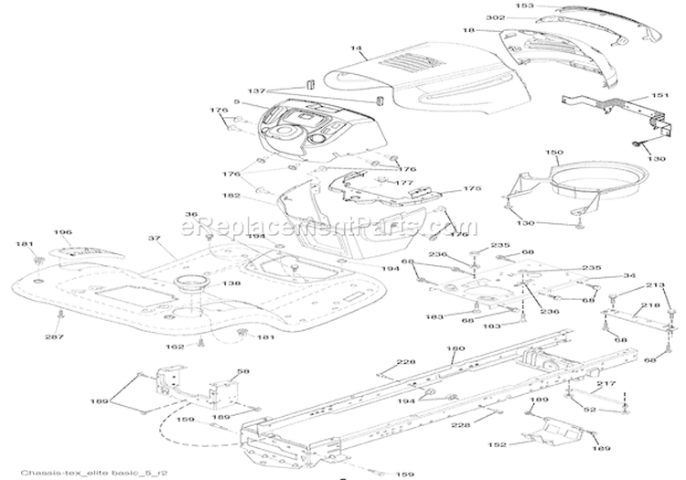 Chassis Diagram and Parts List for 936049 000101 Ariens Lawn Tractor