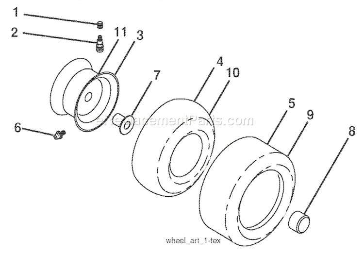 Wheels & Tires Diagram and Parts List for 936049 000101 Ariens Lawn Tractor