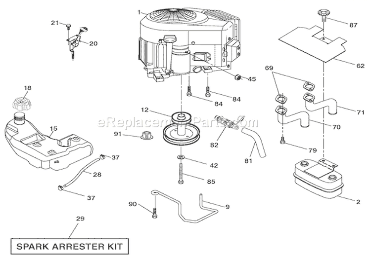 Engine Diagram and Parts List for 936050 000101 Ariens Lawn Tractor