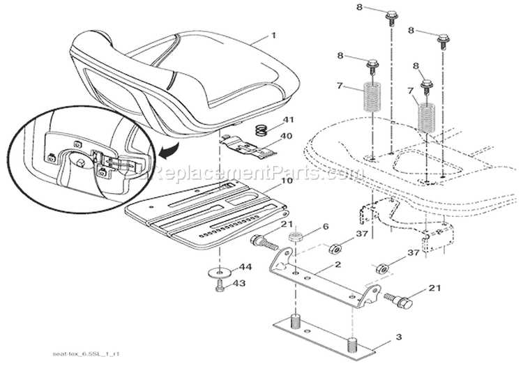 Seat Diagram and Parts List for 936050 000101 Ariens Lawn Tractor