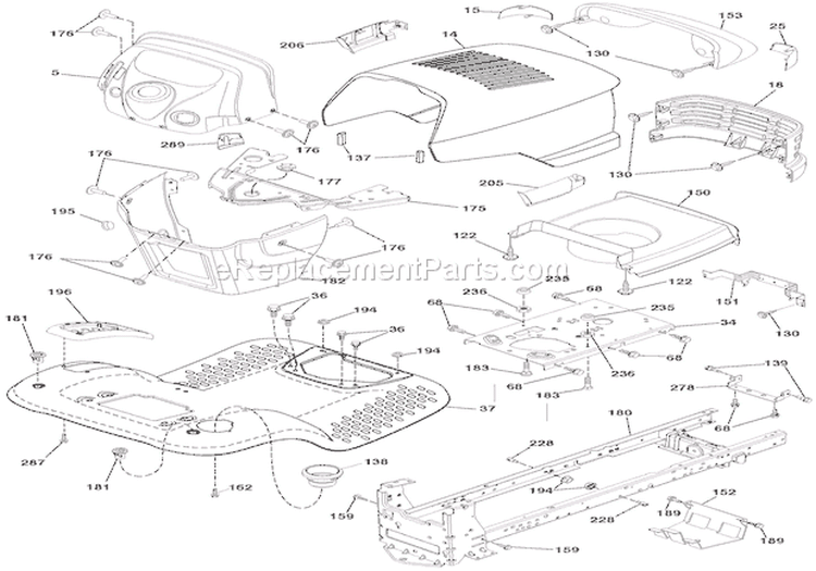Chassis Diagram and Parts List for 936051 000101 Ariens Lawn Tractor