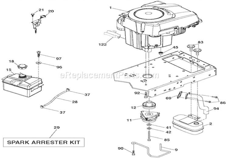 Engine Diagram and Parts List for 936051 000101 Ariens Lawn Tractor