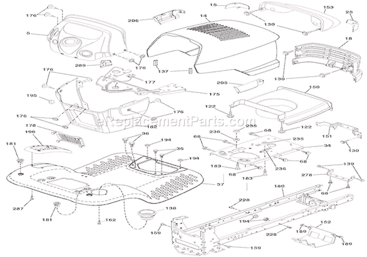 Chassis Diagram and Parts List for 936052 000101 Ariens Lawn Tractor