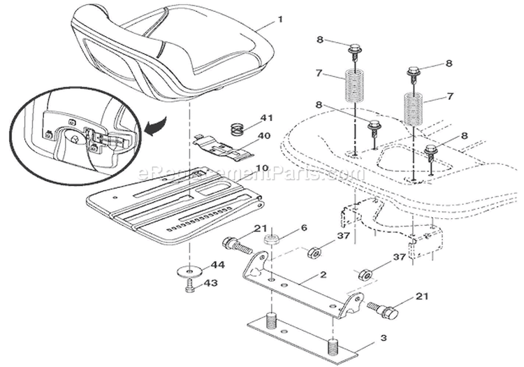 Seat Diagram and Parts List for 936052 000101 Ariens Lawn Tractor