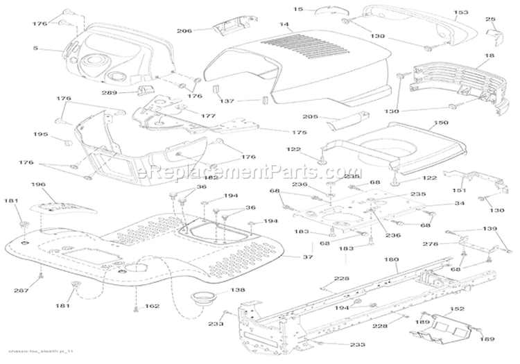 Chassis Diagram and Parts List for 936053 000101 Ariens Lawn Tractor