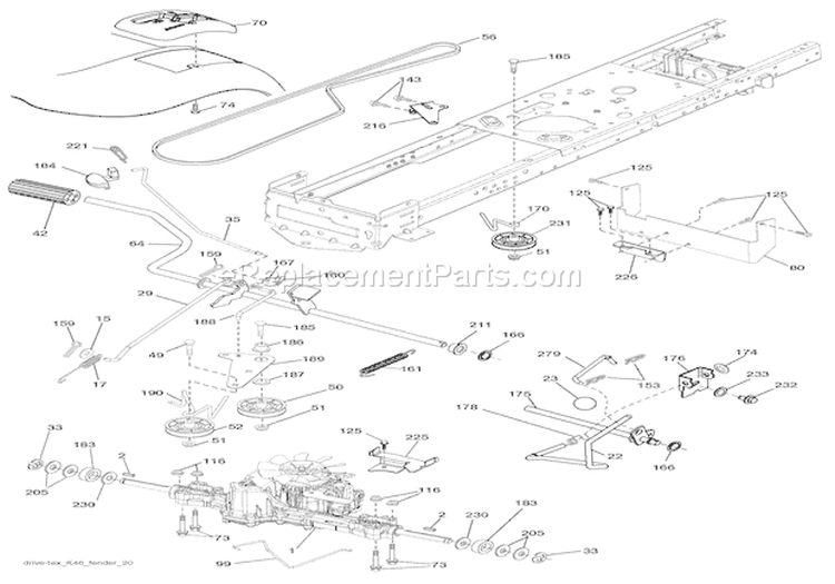 Drive Diagram and Parts List for 936053 000101 Ariens Lawn Tractor