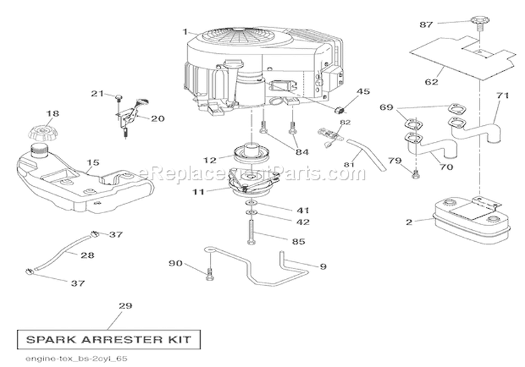 Engine Diagram and Parts List for 936053 000101 Ariens Lawn Tractor