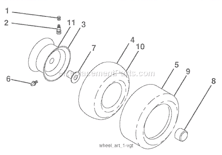 Wheels & Tires Diagram and Parts List for 936053 000101 Ariens Lawn Tractor