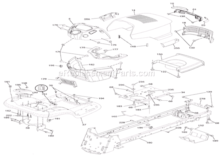 Chassis Diagram and Parts List for 936055 000101 Ariens Lawn Tractor