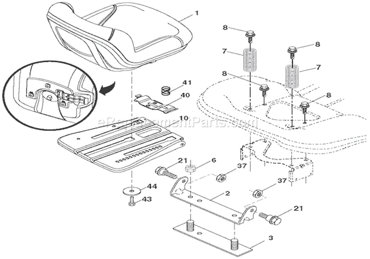 Seat Diagram and Parts List for 936055 000101 Ariens Lawn Tractor