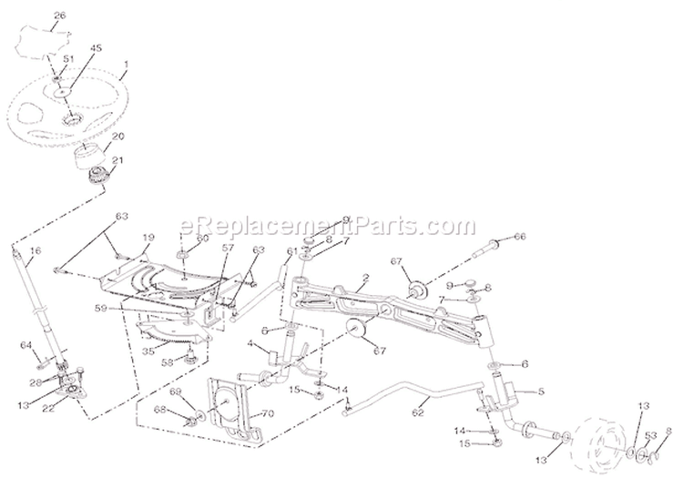 Steering Diagram and Parts List for 936055 000101 Ariens Lawn Tractor