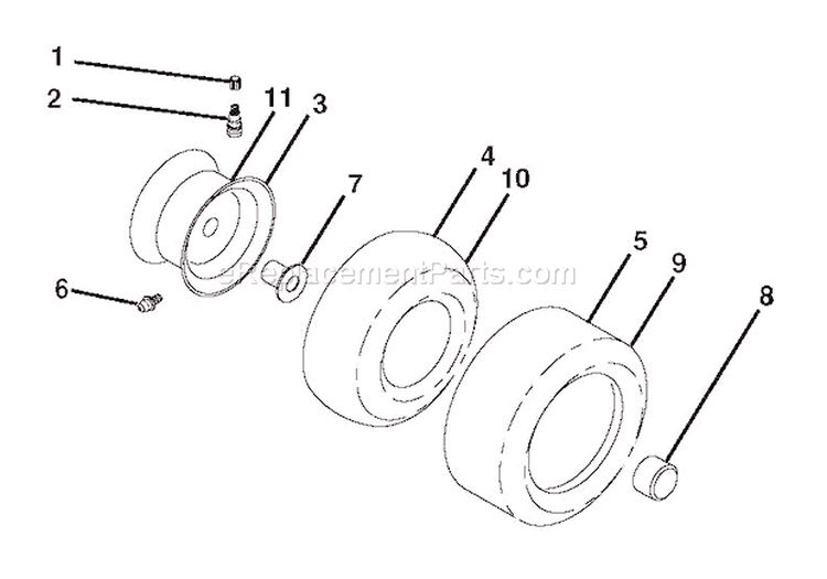 Wheels & Tires Diagram and Parts List for 936055 000101 Ariens Lawn Tractor