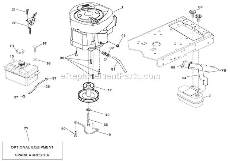 Engine Diagram and Parts List for 936056 000101 Ariens Lawn Tractor