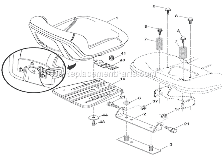 Seat Diagram and Parts List for 936056 000101 Ariens Lawn Tractor