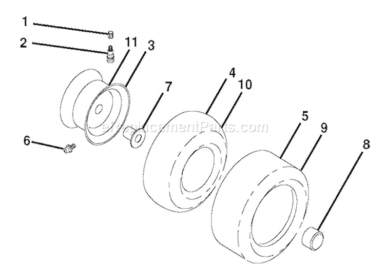 Wheels & Tires Diagram and Parts List for 936056 000101 Ariens Lawn Tractor