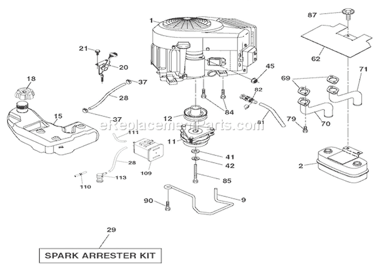 Engine Diagram and Parts List for 936057 000101 Ariens Lawn Tractor