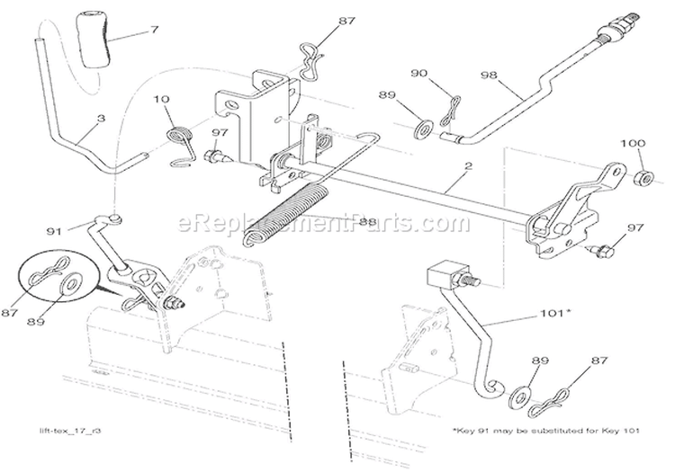 Mower Lift Diagram and Parts List for 936057 000101 Ariens Lawn Tractor