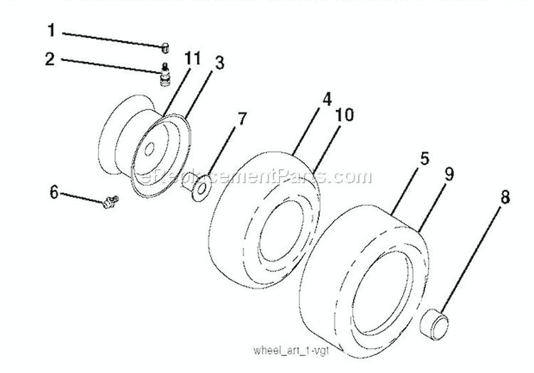 Wheels & Tires Diagram and Parts List for 936057 000101 Ariens Lawn Tractor