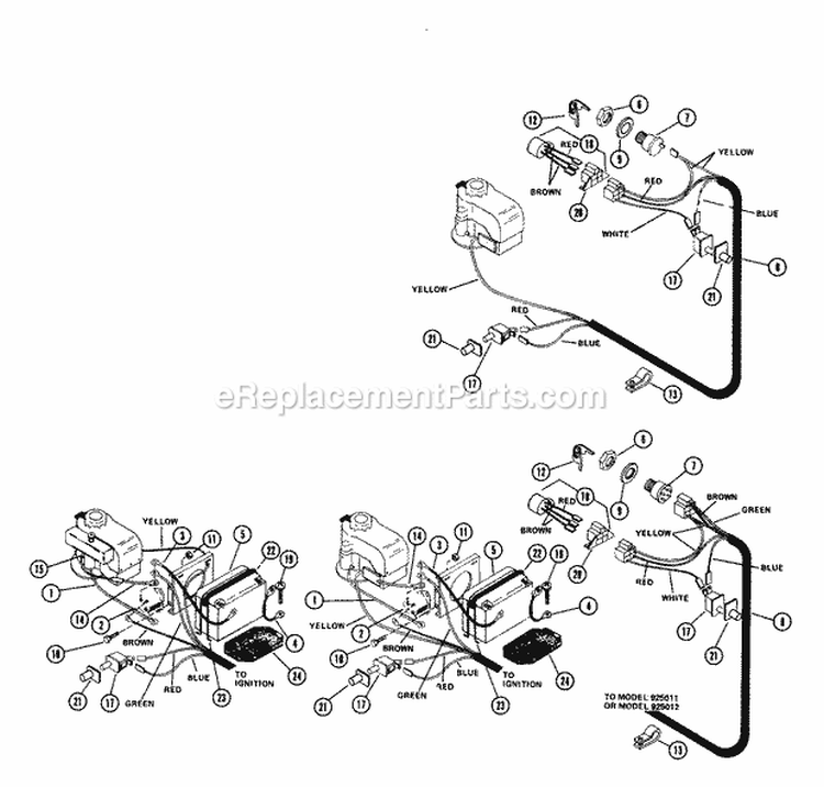 Electrical System Diagram and Parts List for 925009 000501 Ariens Lawn Tractor