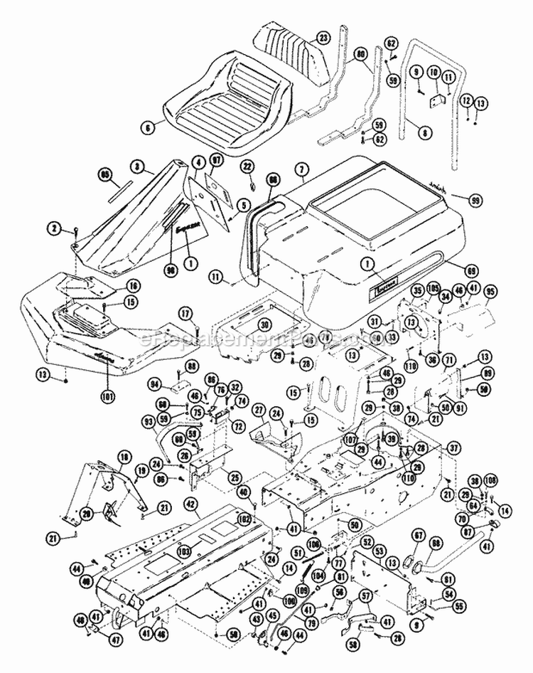 Frame Assembly Diagram and Parts List for 925009 000501 Ariens Lawn Tractor