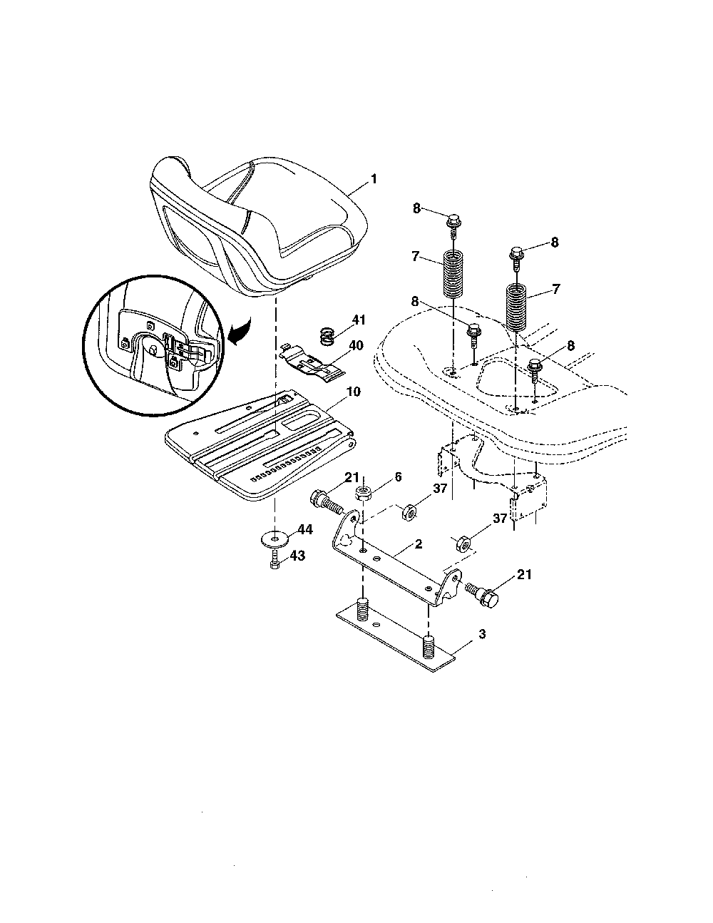 Seat Diagram and Parts List for 96046001600  Ariens Lawn Tractor