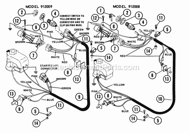 Electrical System Diagram and Parts List for 912009 000101 Ariens Lawn Tractor