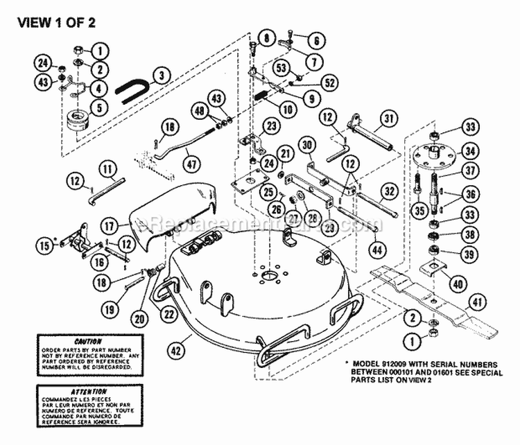 Mower Pan Assembly 26" Diagram and Parts List for 912009 000101 Ariens Lawn Tractor