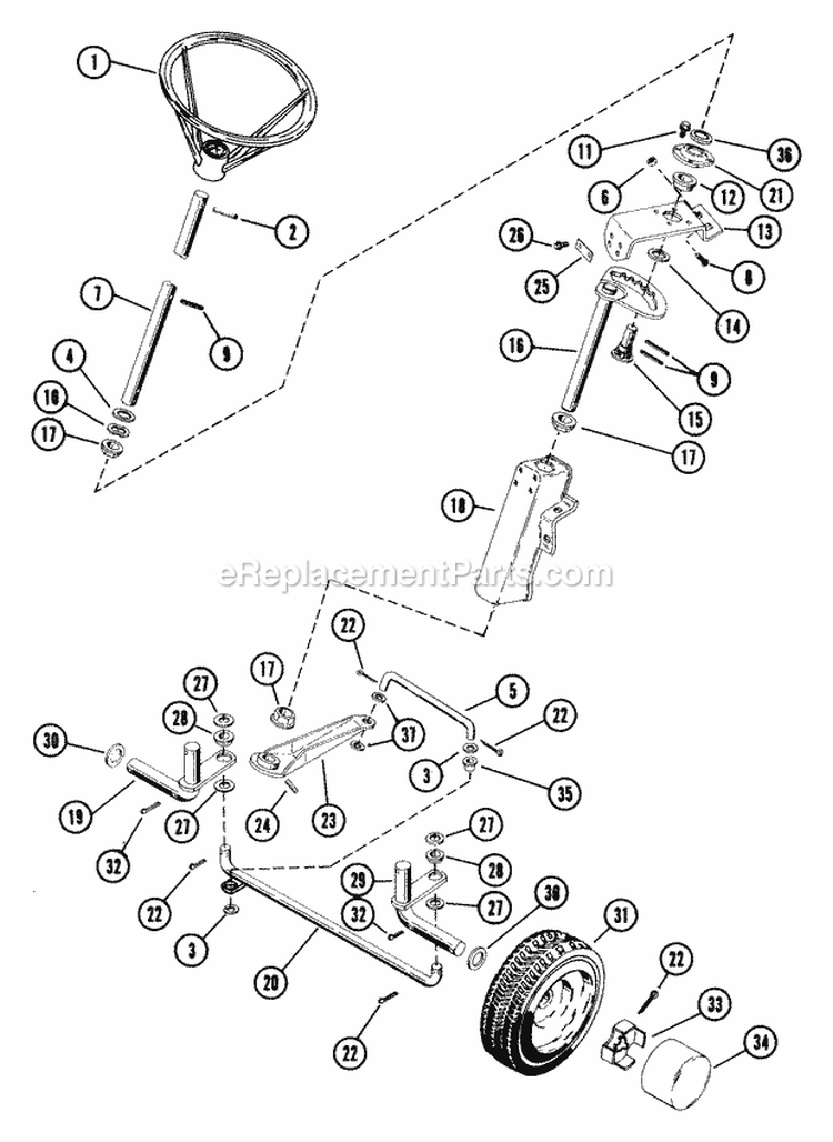 Steering & Front Wheels Assembly Diagram and Parts List for 912009 000101 Ariens Lawn Tractor