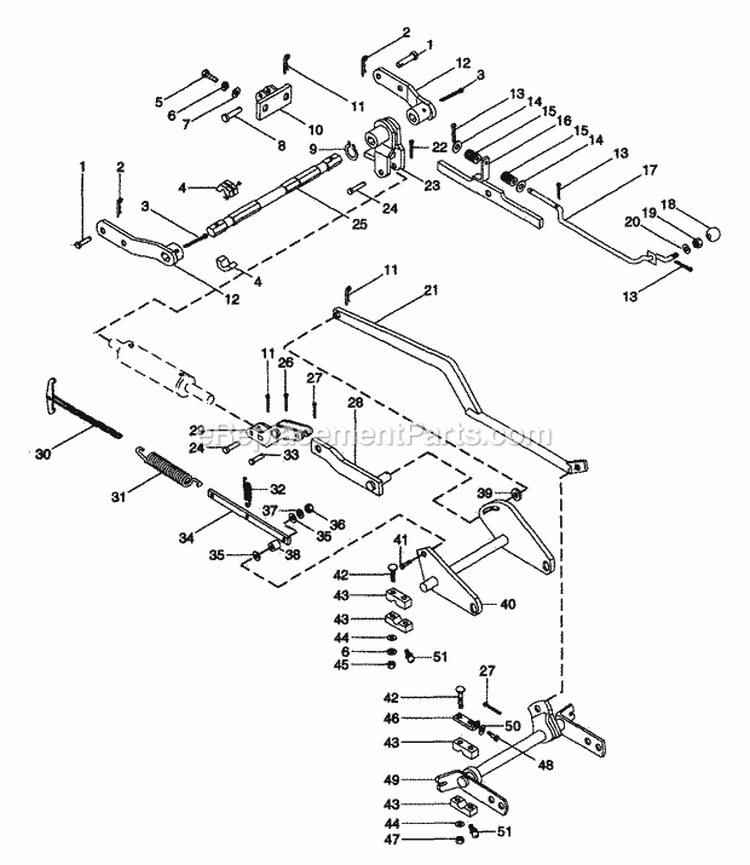 Lift System Rock Shafts Diagram and Parts List for 931033 004001 Ariens Lawn Tractor