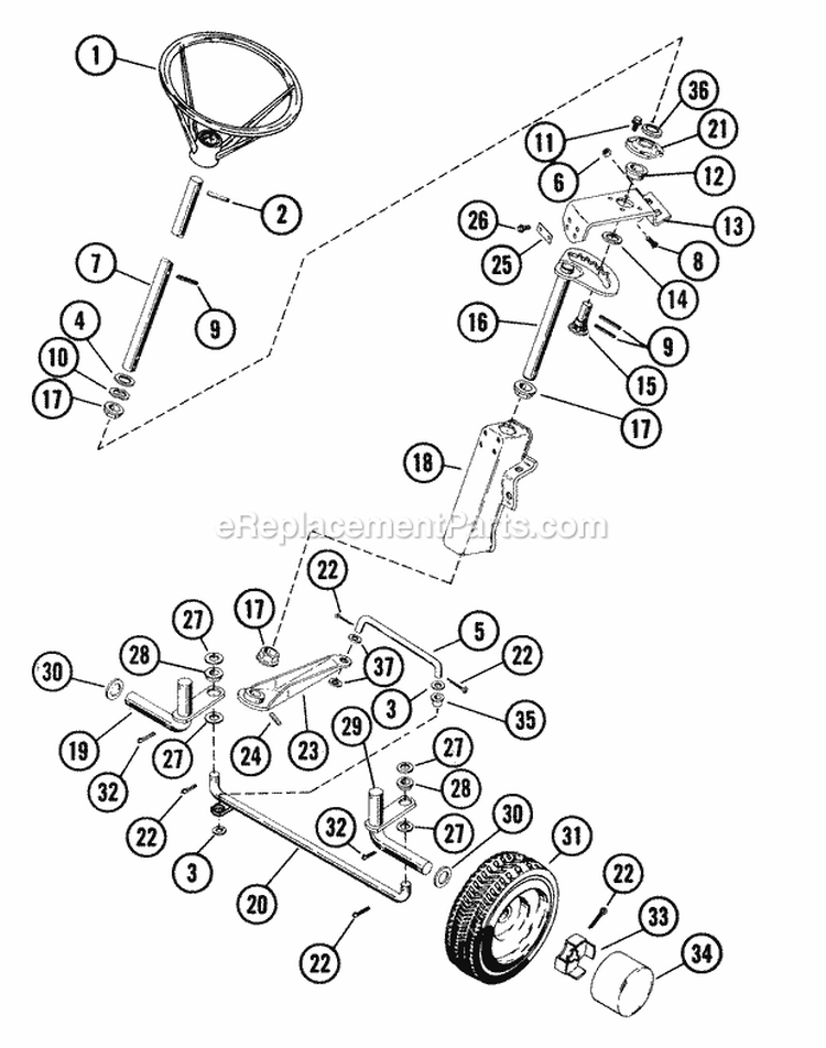 Steering & Front Wheels Assembly Diagram and Parts List for 912009 008605 Ariens Lawn Tractor