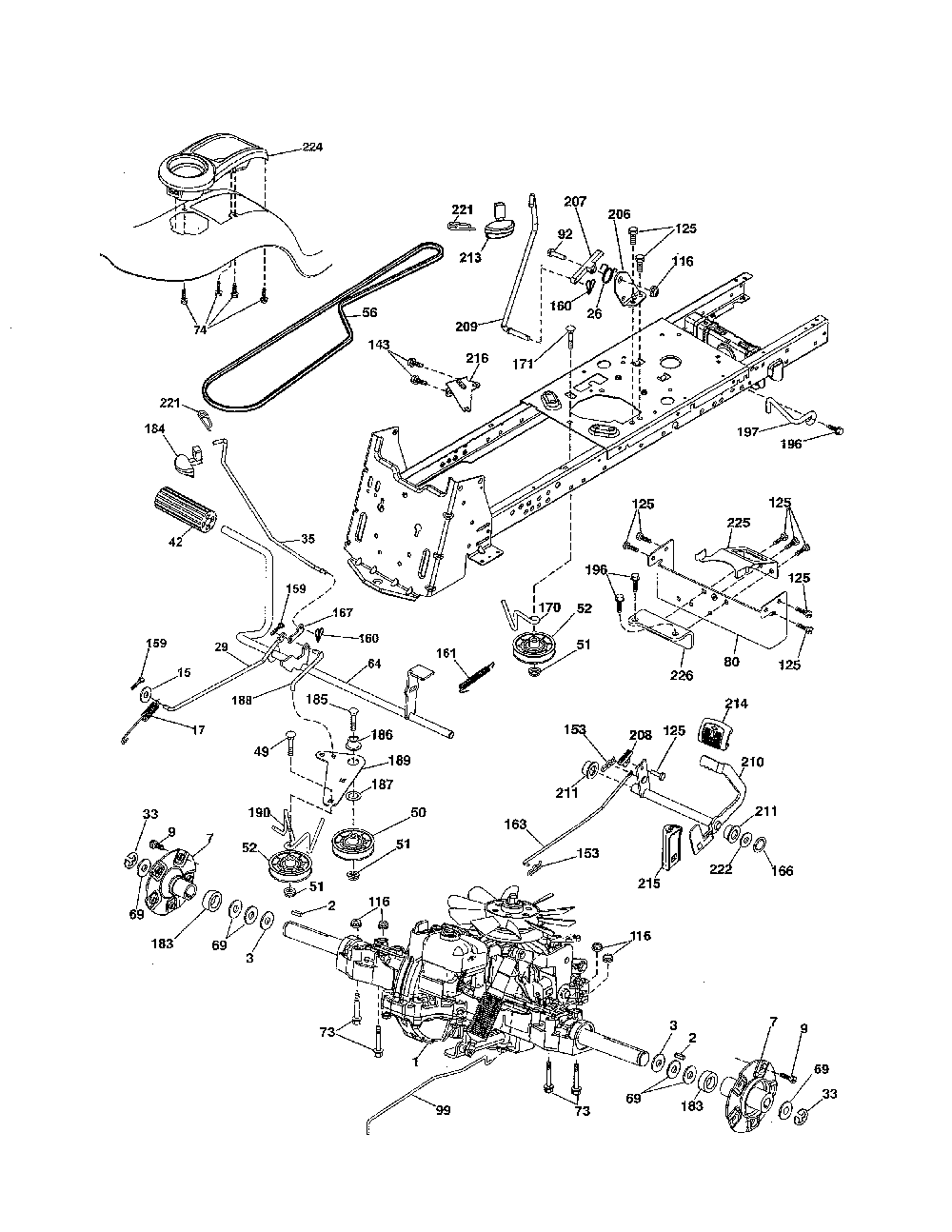 Drive Diagram and Parts List for A25KH54 96046001800 Ariens Lawn Tractor
