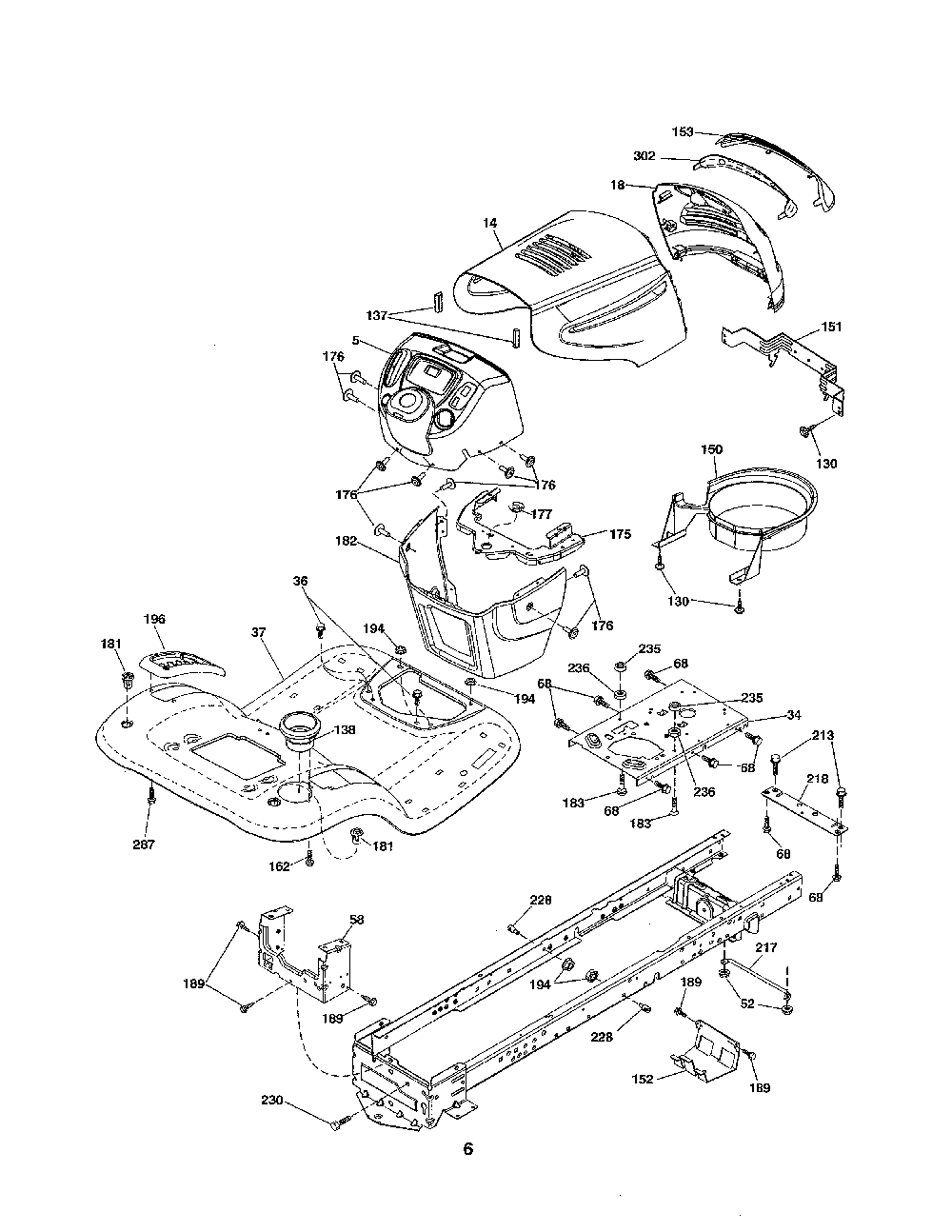 Chassis Diagram and Parts List for A19K42 96046000200 Ariens Lawn Tractor