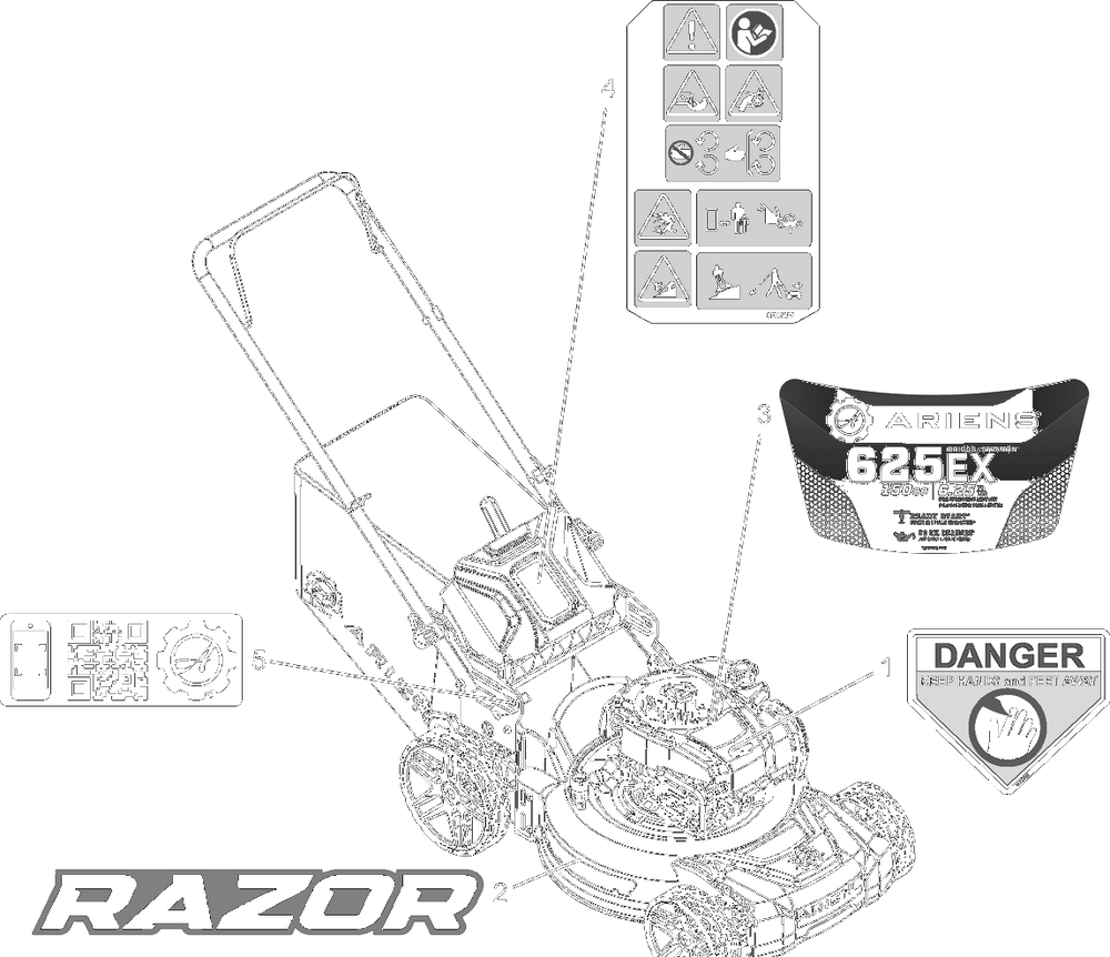 Decals Diagram and Parts List for 911607 000101 - 003499 Ariens Lawn Mower