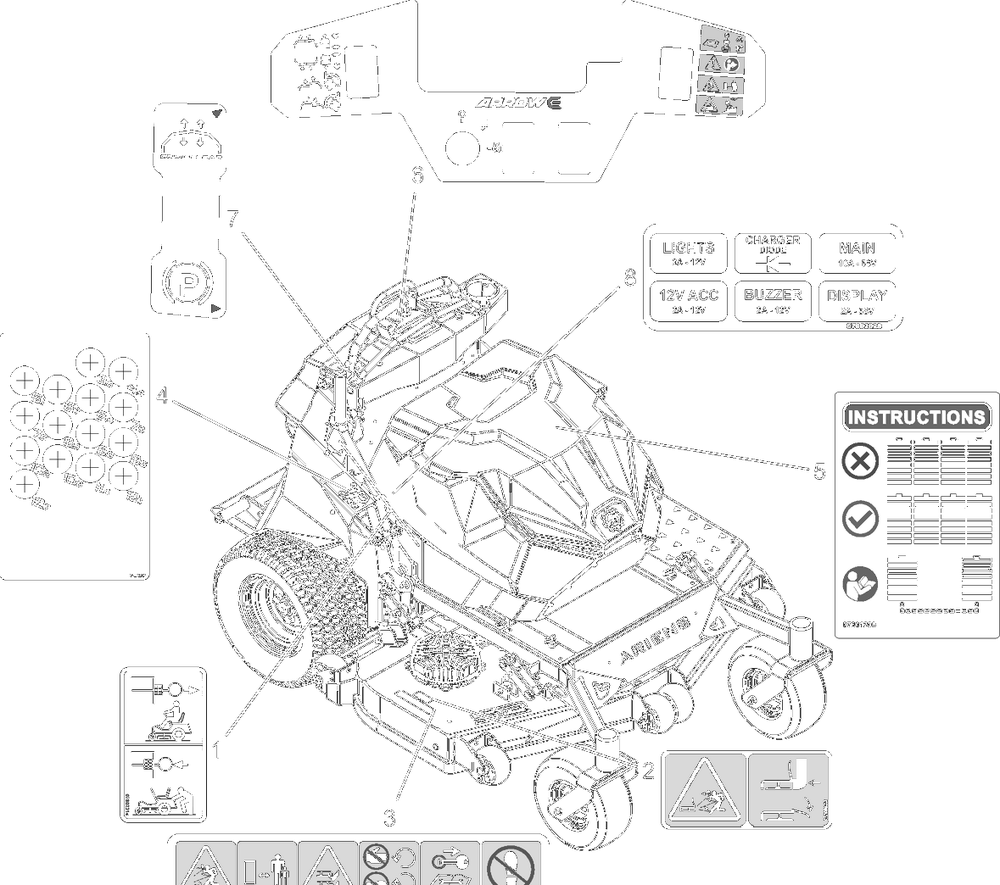 Decals - Safety - Rd Diagram and Parts List for 998304 001000 + Ariens Lawn Tractor