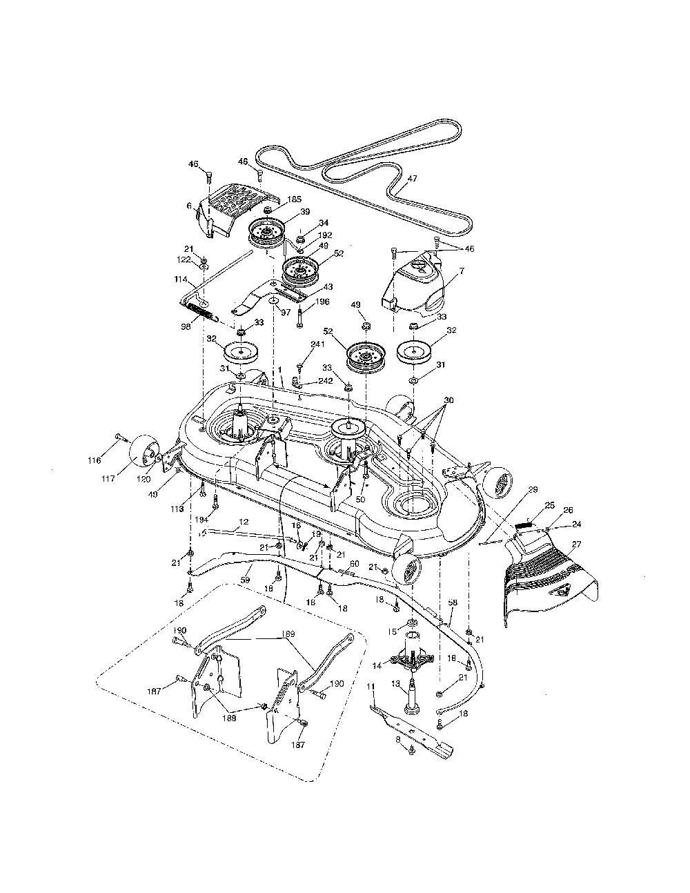 Mower Deck Diagram and Parts List for A25KH54 96046001800 Ariens Lawn Tractor