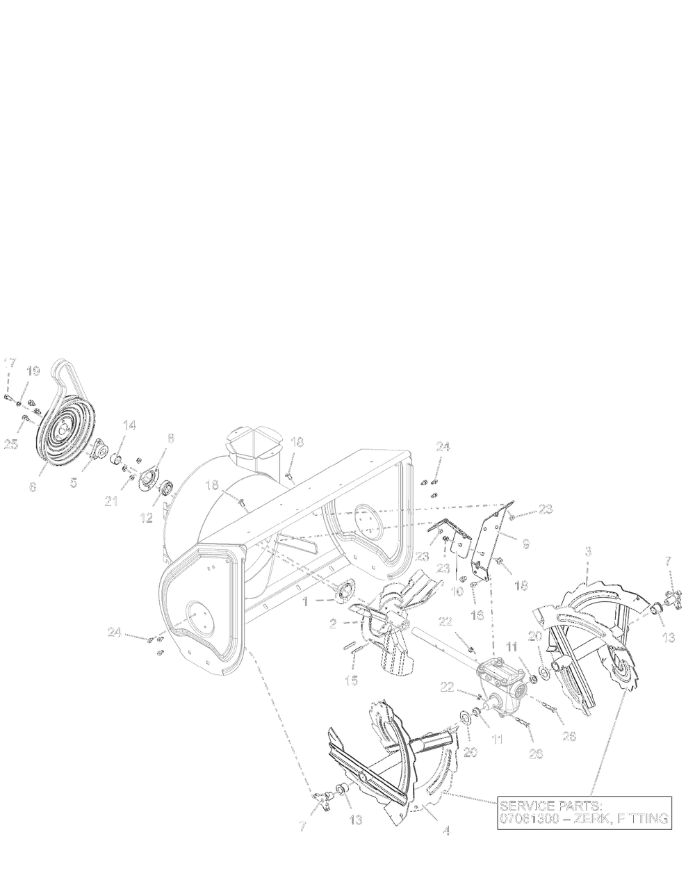 Auger And Impeller – 28-Inch Diagram and Parts List for 921070  Ariens Snow Blower