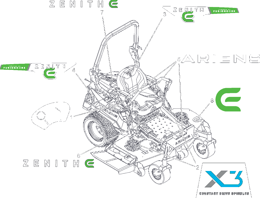 Decals - Style Diagram and Parts List for 997312 000101 - 001499 Ariens Lawn Tractor