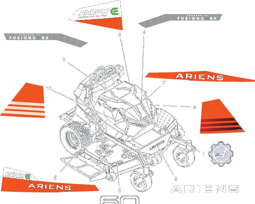 Decals - Style - 60-Inch Diagram and Parts List for 998303 001000 + Ariens Lawn Tractor