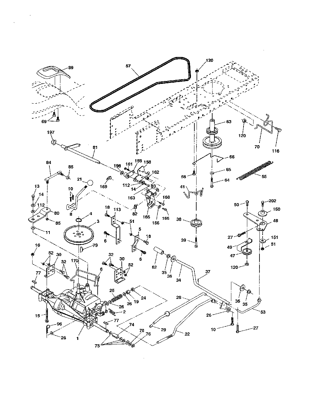 Drive Diagram and Parts List for A175BG42 96016002300 Ariens Lawn Tractor