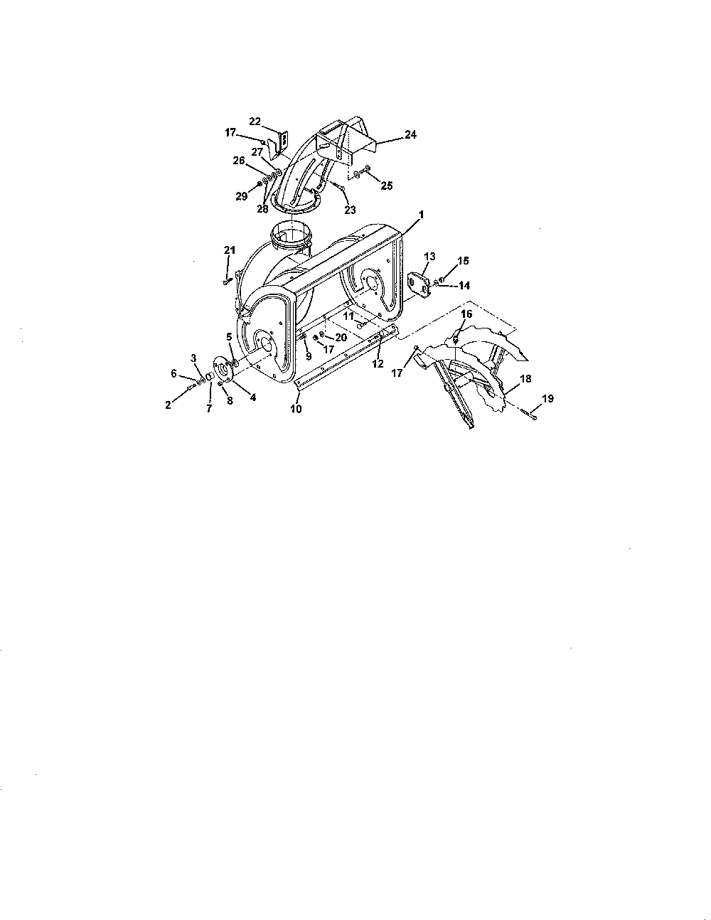 Auger and chute Diagram and Parts List for 93203700  Ariens Snow Blower