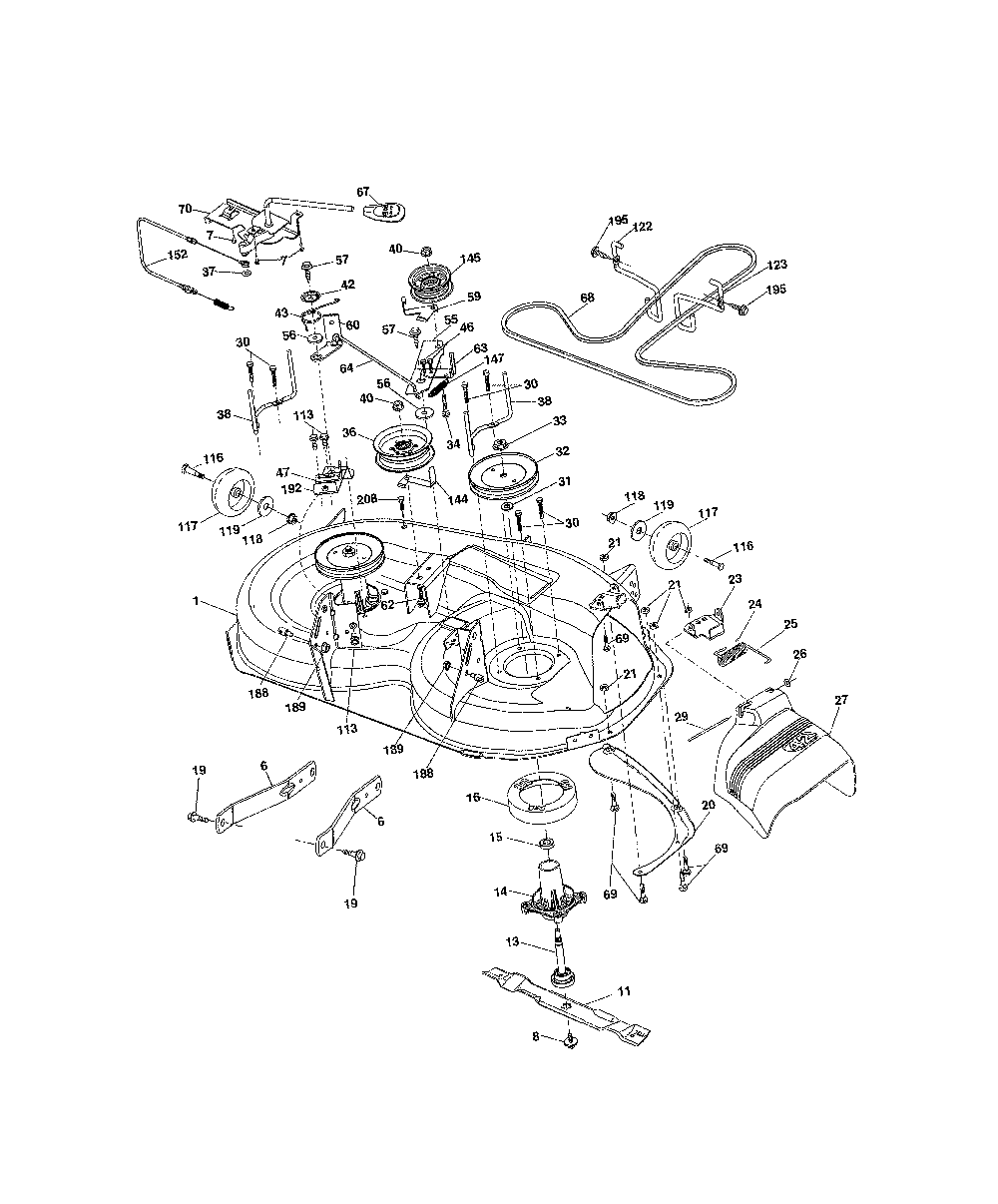 Mower Deck Diagram and Parts List for A19K42 96046000500 Ariens Lawn Tractor