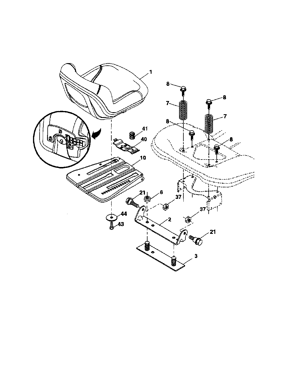 Seat Diagram and Parts List for 93604200  Ariens Lawn Tractor