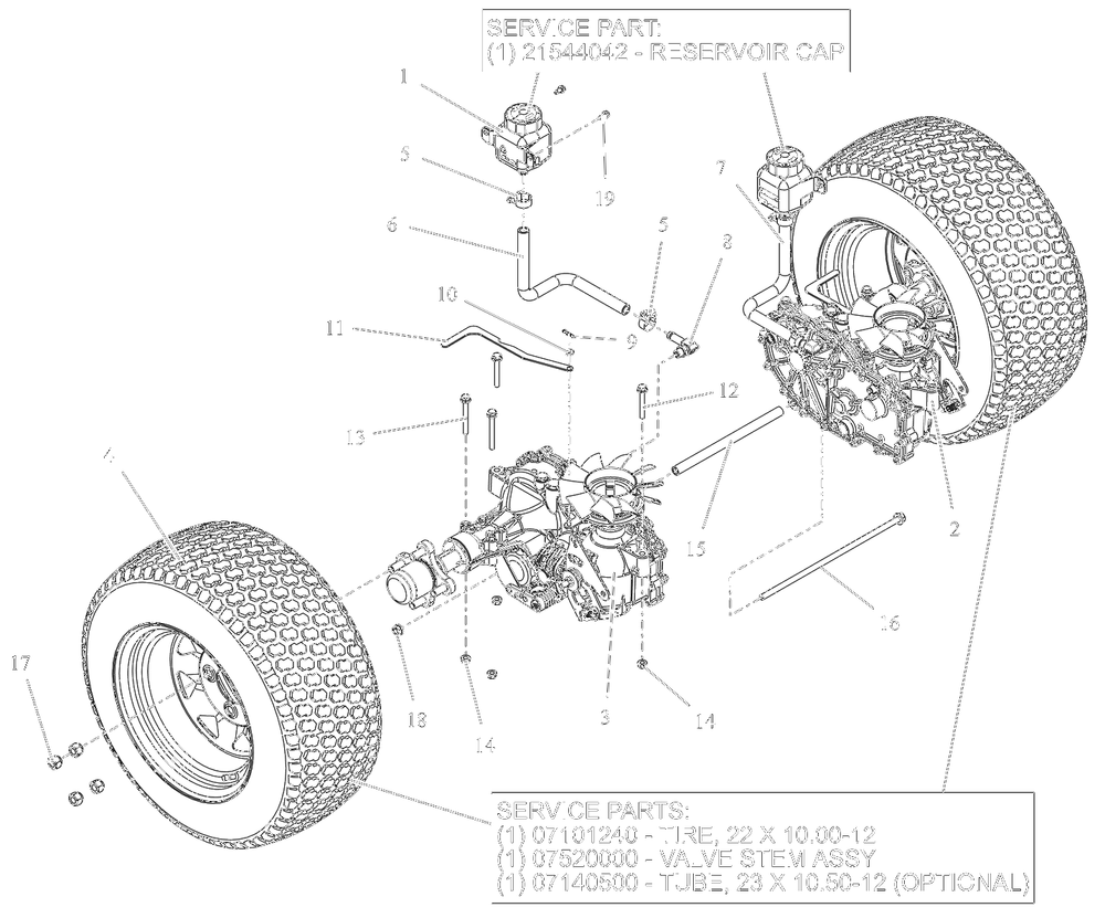 Rear Tires And Transaxles - 48-Inch Diagram and Parts List for 991296 100000 + Ariens Lawn Tractor