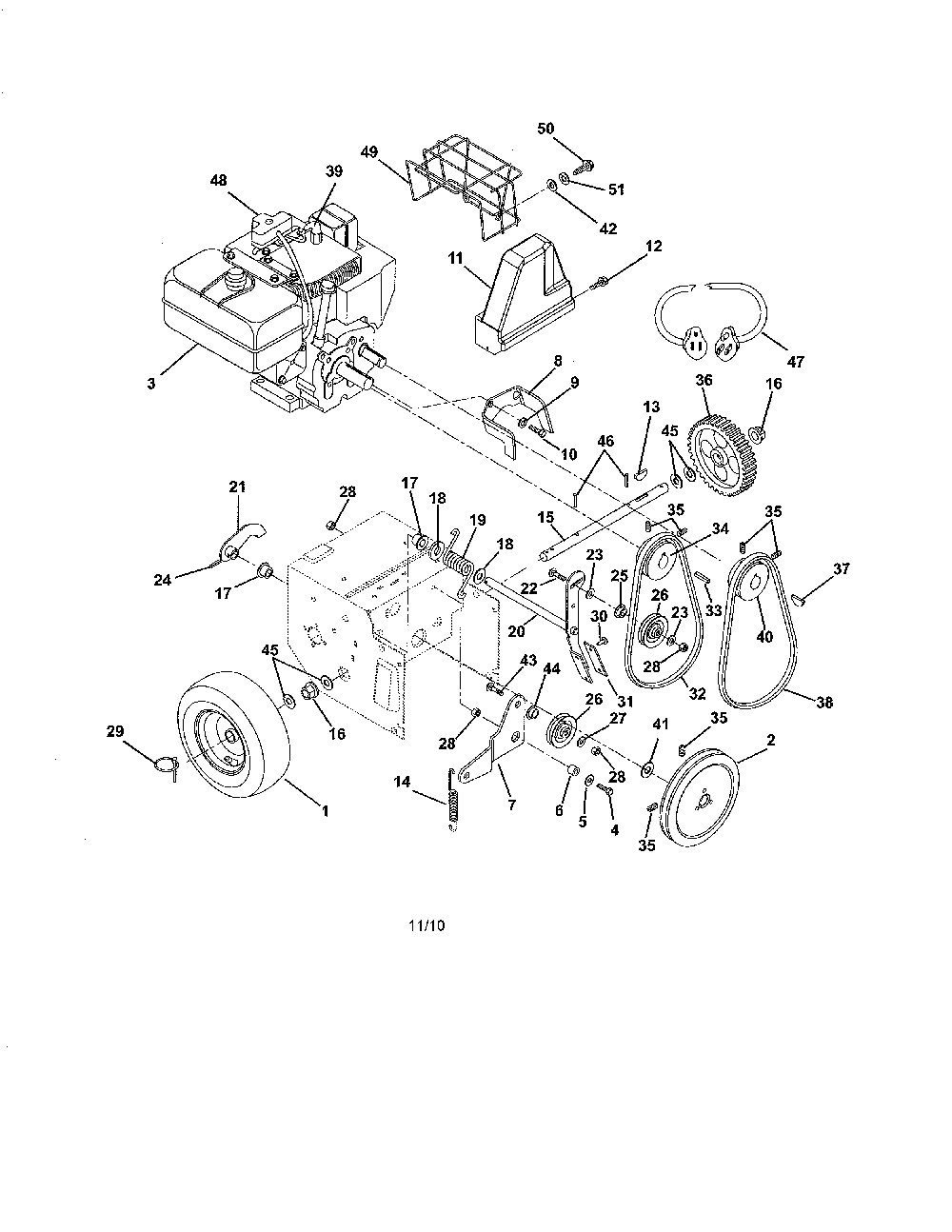 Engine/Belt Drive Diagram and Parts List for 93210400 101-999999 Ariens Snow Blower