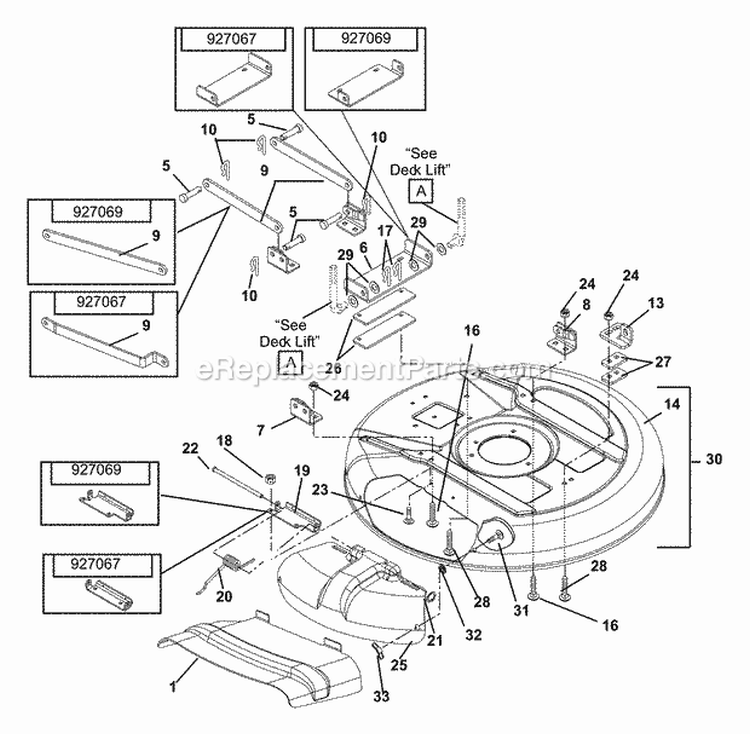 Deck, Idlers And Blades 28" And 32" Diagram and Parts List for 927067 000101 Ariens Lawn Tractor
