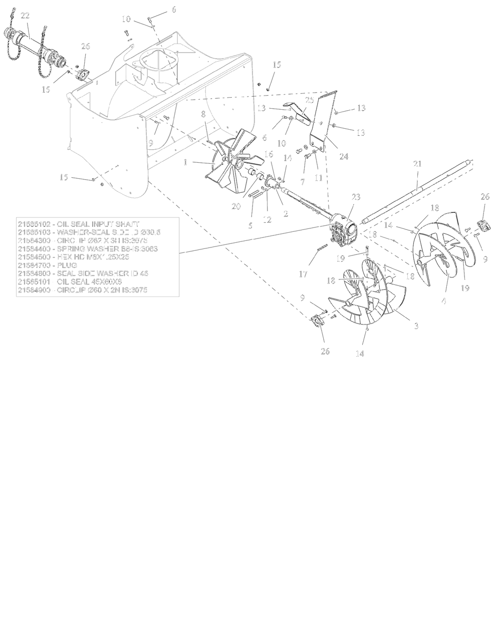 Auger Assembly - 36-Inch Diagram and Parts List for 851302 000101 Ariens Lawn Tractor Accessories